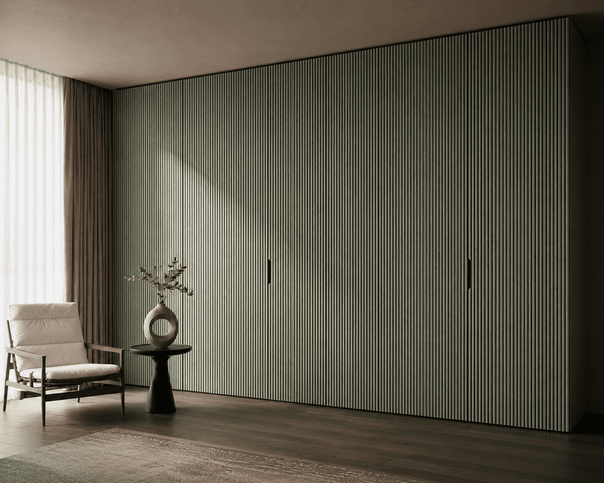 Sage reeded sliding wardrobe